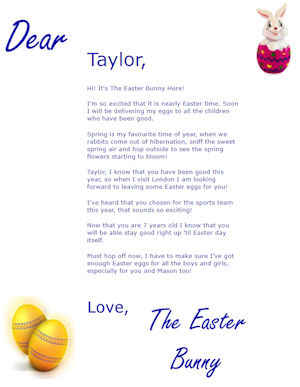Sample Easter Bunny letter from EasterBunnyLetters.co.uk